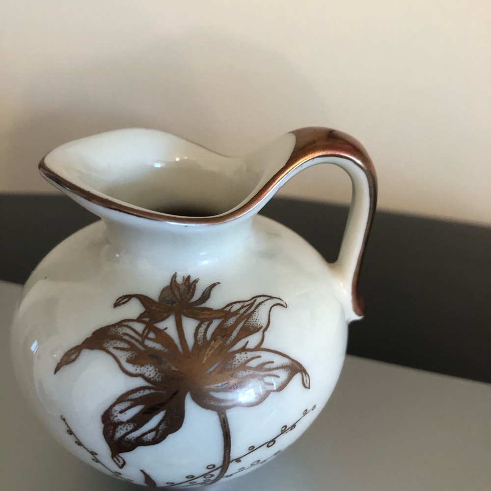 Vintage Royal Pozellan KM Handarbeit   Pitcher with Gold Floral Accent